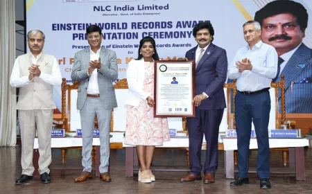 NLC INDIA CMD SHRI PRASANNA KUMAR MOTUPALLI CONFERRED EINSTEIN WORLD RECORDS RECOGNITION FOR STUDENT-CENTRIC INITIATIVE