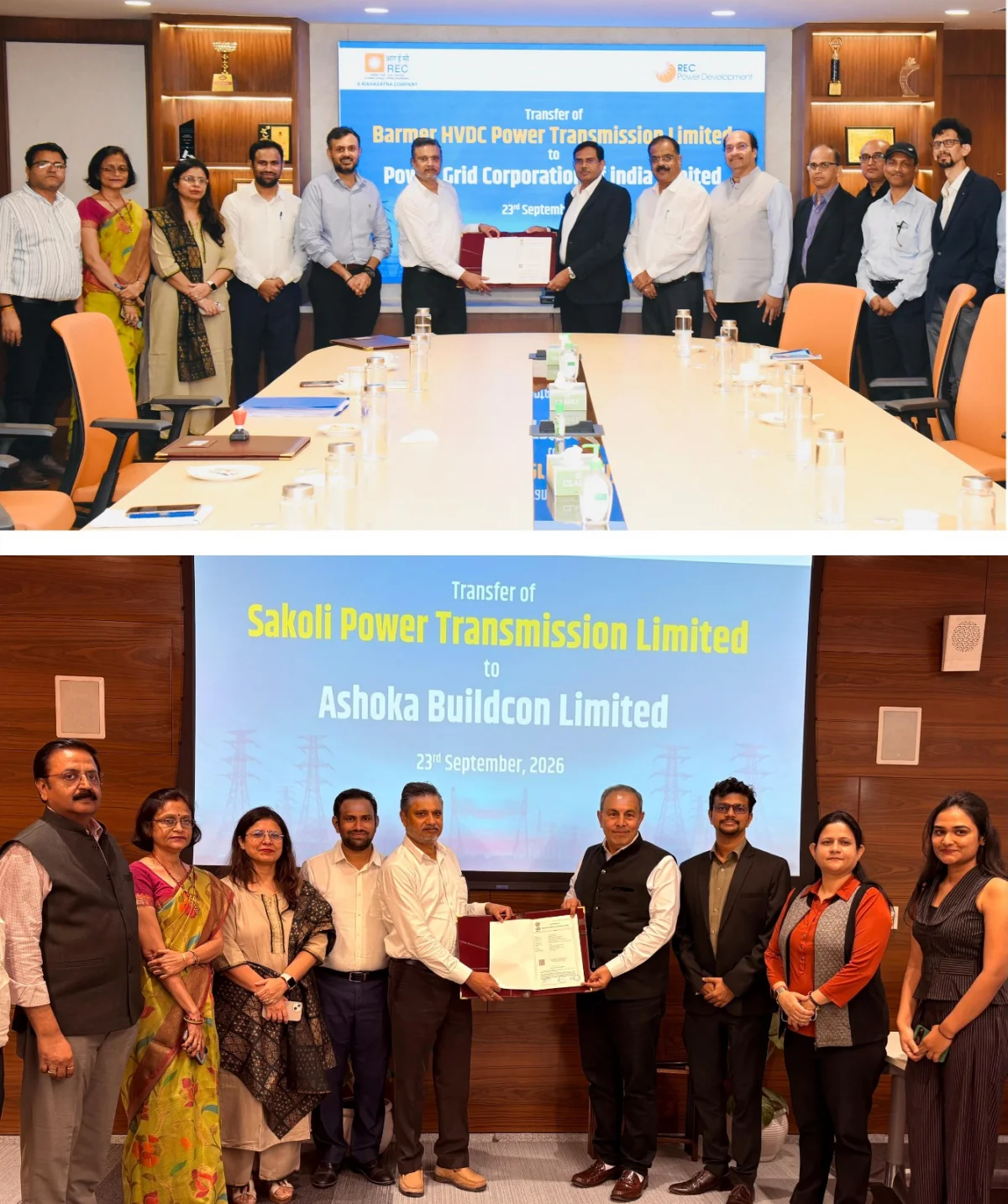RECPDCL Hands Over Two Special Purpose Vehicles to Successful TBCB Bidders — Barmer HVDC Power Transmission Limited to M/s Power Grid Corporation of India Limited and Sakoli Power Transmission Limited to M/s Ashoka Buildcon Limited